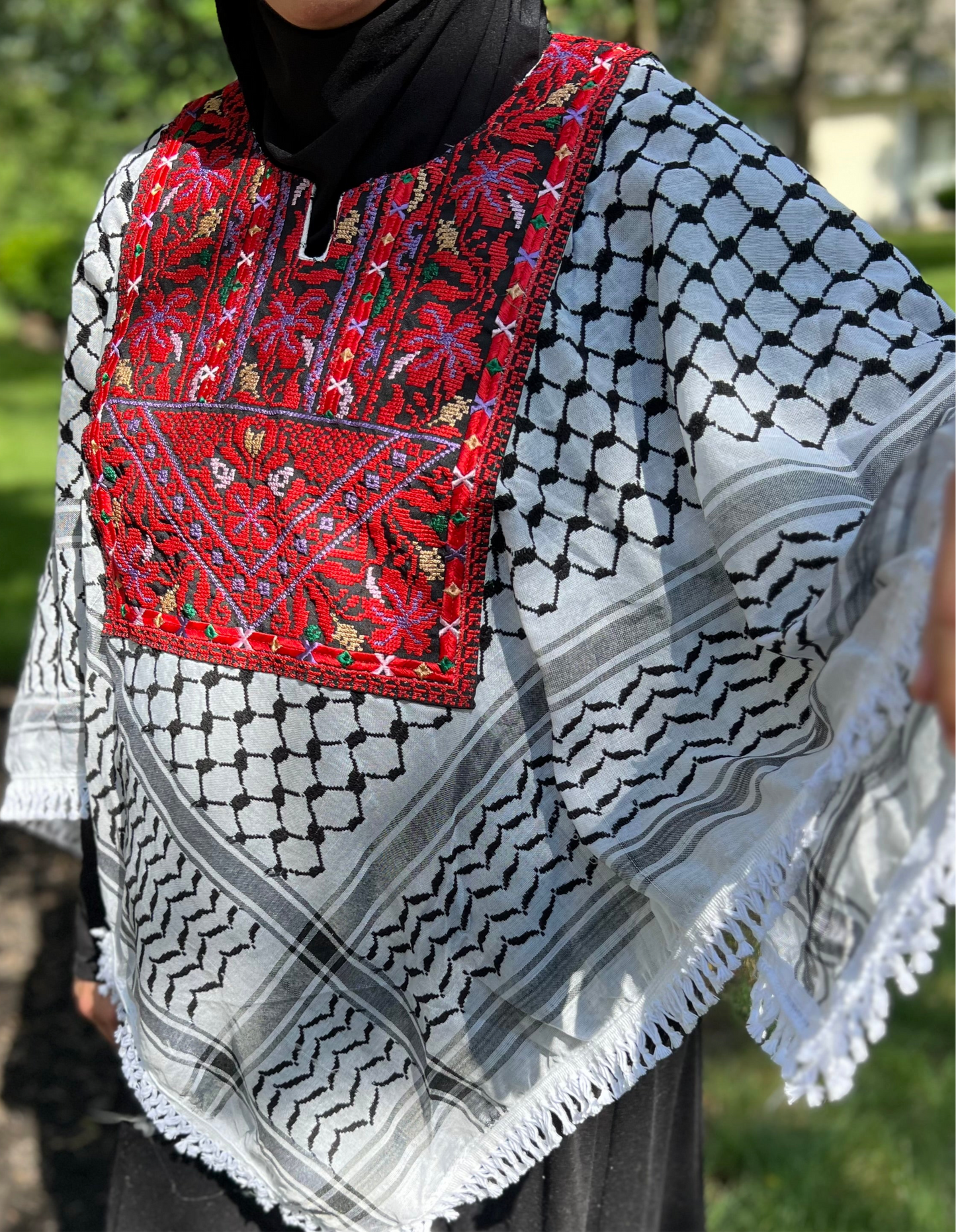 Palestinian Embroidered Kuffiyeh Poncho