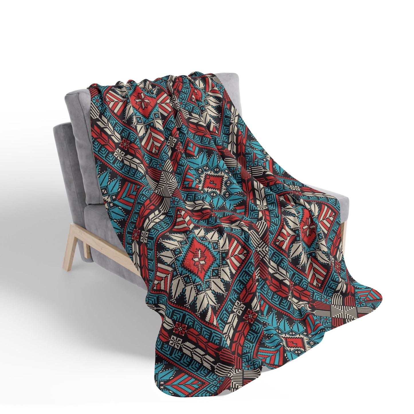 Traditional Palestinian Tatreez Fleece Sherpa Blanket