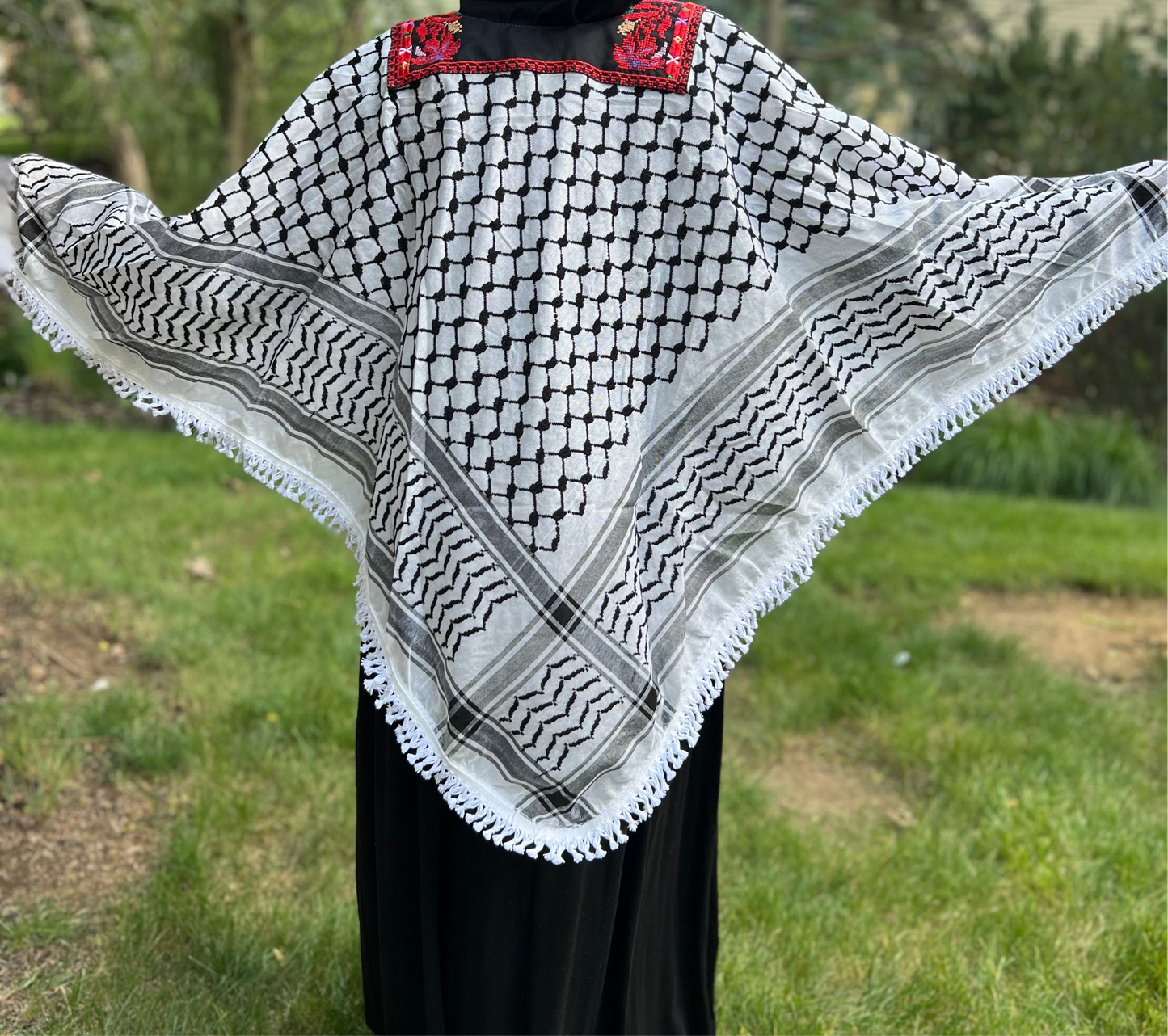 Palestinian Embroidered Kuffiyeh Poncho