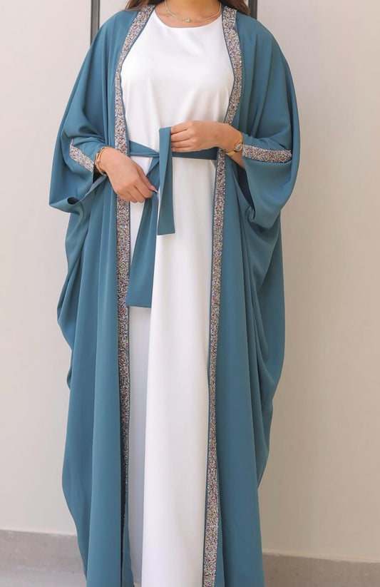 Blue Glitter 4-Piece Abaya Set