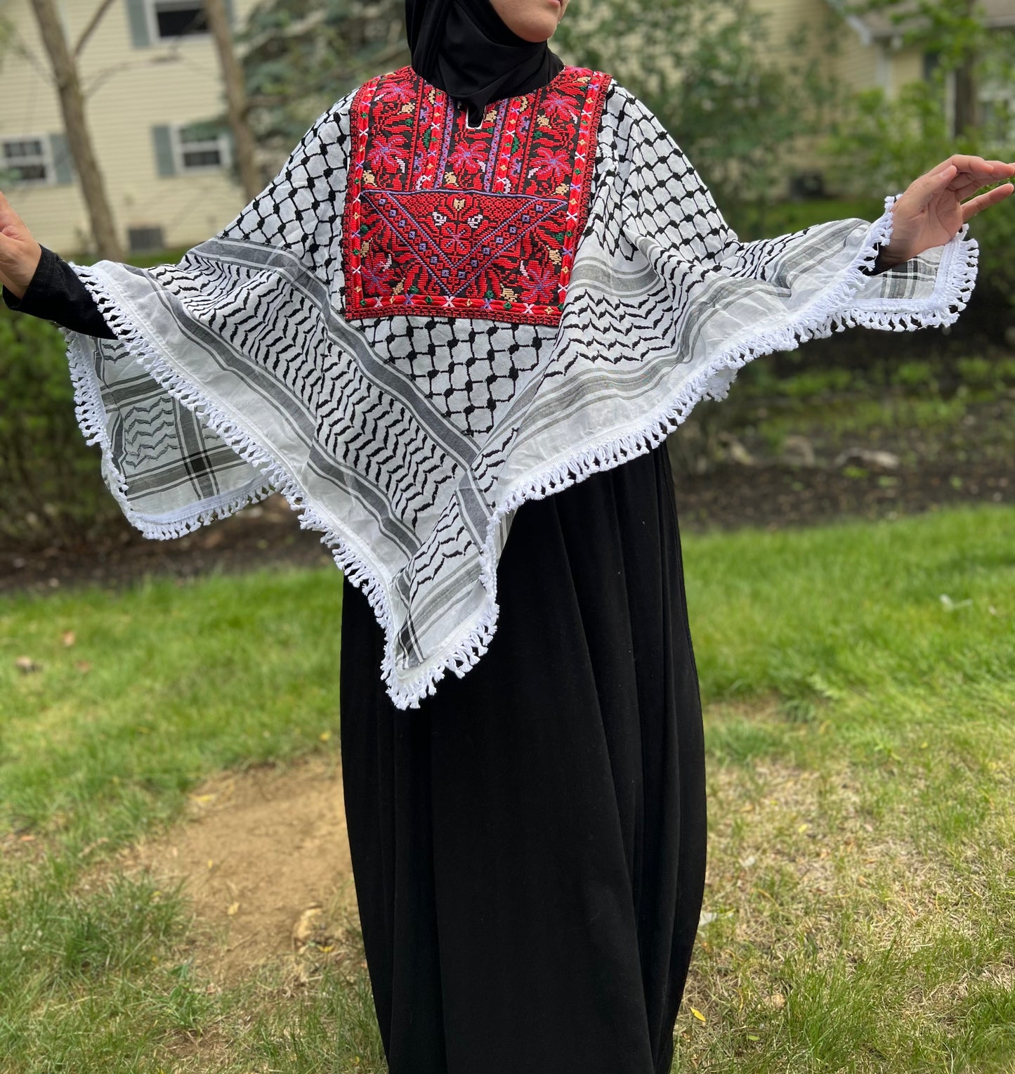 Palestinian Embroidered Kuffiyeh Poncho