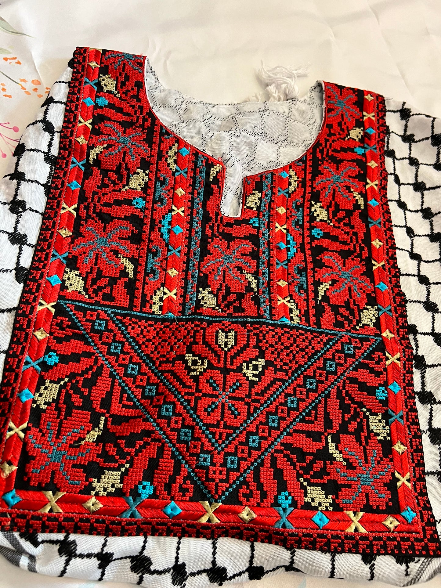 Palestinian Embroidered Kuffiyeh Poncho