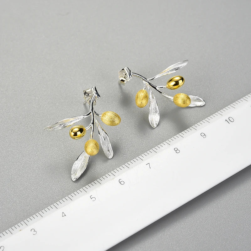 Sterling Silver Olive Branch Stud Earrings