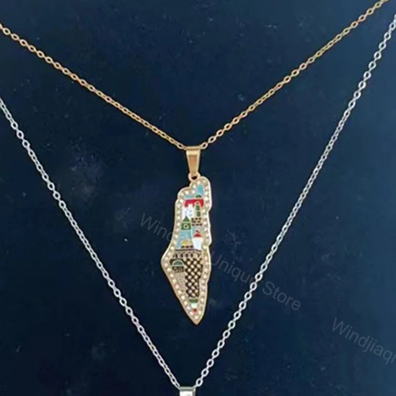 18k Gold plated Al-Aqsa/Palestine Map/Kuffiyah  Necklace