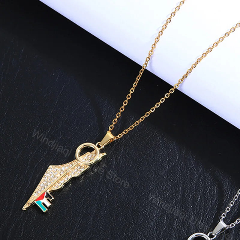 18k Gold plated Al-Aqsa/Palestine Map/Kuffiyah  Necklace